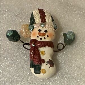 Vintage Festive Snowman Brooch with Red and Green Accents